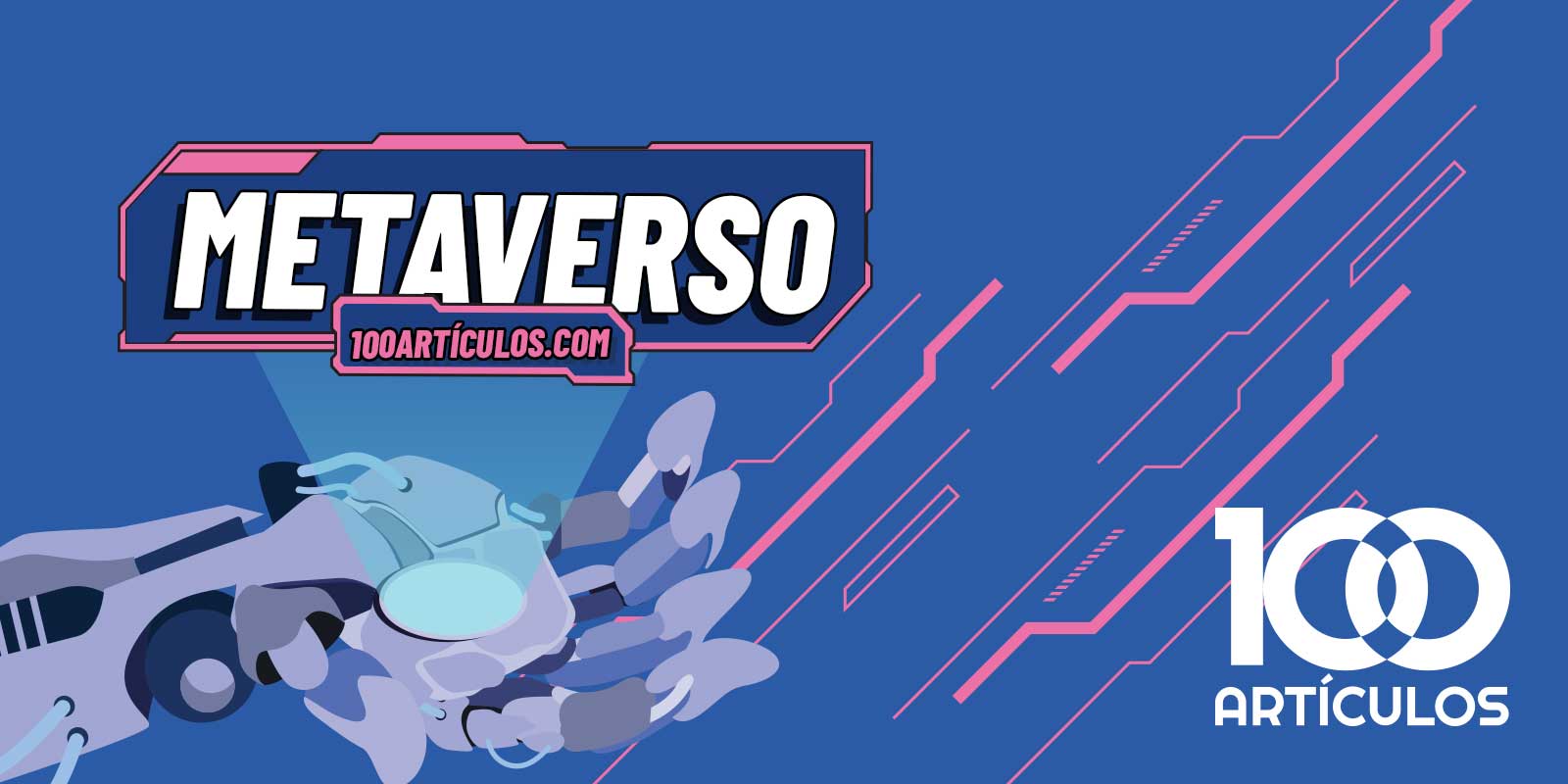 Mano robótica proyectando palabra de metaverso